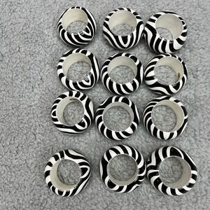 Zebra Napkin Rings Vintage Black Stripes On White Wood Set of 12